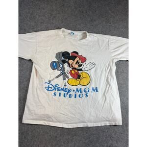 Vintage 80s Disney MGM Studios T Shirt Mens L White Mickey Mouse Camera Operator